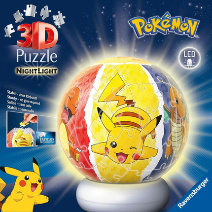 RAVENSBURGER Pokémon 3D Puzzle Φωτιστικό 72 Κομματιών με Βάση LED 12008053, 6+ Ετών