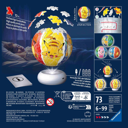 RAVENSBURGER Pokémon 3D Puzzle Φωτιστικό 72 Κομματιών με Βάση LED 12008053, 6+ Ετών