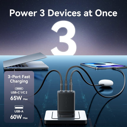 Vention Charger Wall GaN 65W 2xUSBC 1xUSBA Black FERB0-UK
