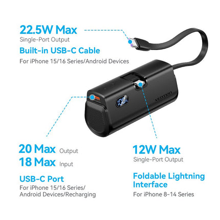 Vention Powerbank 4800mAh 22.5W Foldable Lightning Black FHRB0