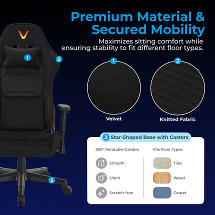 Lumivida Καρέκλα Γραφείου Gaming Chair με RGB Logo, Ρυθμιζόμενα Μπράτσα & Πλάτη 155° GCH01-1-01 Μαύρη