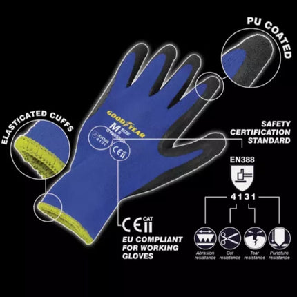 GOODYEAR Γάντια PU Extra Large για Επαγγελματική Προστασία και Άνεση για Μηχανικούς