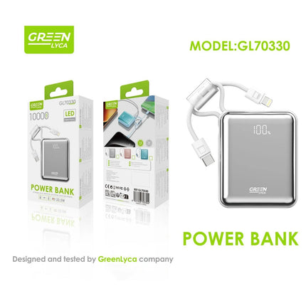 Green Lyca Power Bank 10000mAh 22.5W με Οθόνη LED GL70330 Γκρι