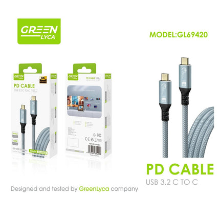 Green Lyca Καλώδιο 1m USB-C σε USB-C 3.2 με Power Delivery 100W & Υποστήριξη UHD GL69420