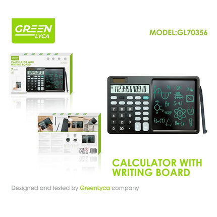 Green Lyca 2 σε 1 Αριθμομηχανή 12 Ψηφίων με Πίνακα Γραφής LCD 7″ GL70356