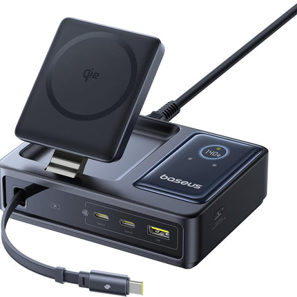 Baseus Charger Desktop 140W Qi2 3C+U NOMOS 5-in-1 Wireless+Retractable+Display UK