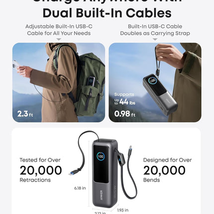 Anker Mobile Powerbank 25000 Prime 165W Built-In and Retractable Cables