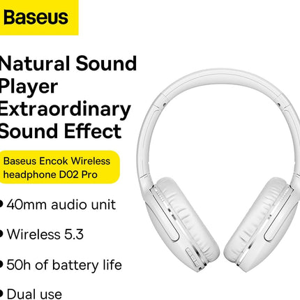 Baseus Wireless Headphones Over Ear Encok D02 Pro v2 White