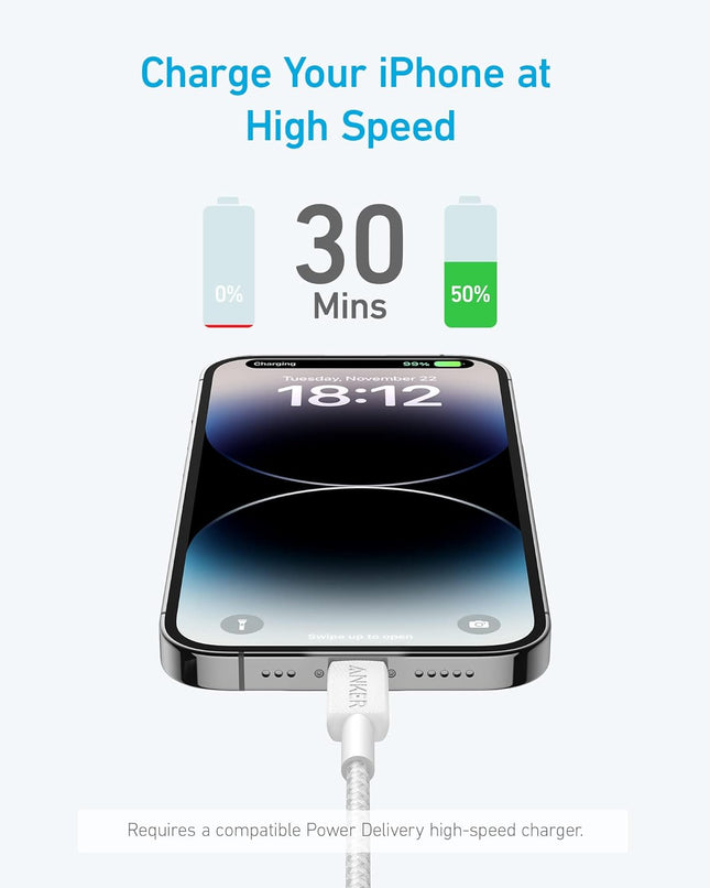 Anker Mobile Cable USB C to MFI 0.9m 322 White