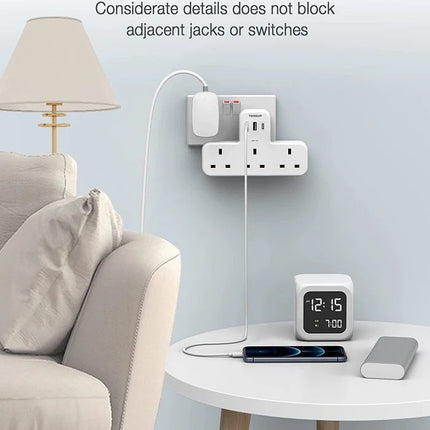 Tessan 3-Gang plug Through UK Charger 2 USB A USB C 13A TS-223-C