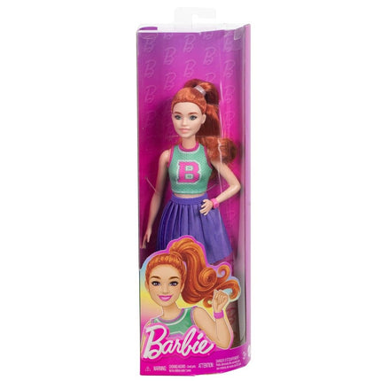 Mattel Barbie Fashionistas 232 Κούκλα Cheerleader με Κόκκινα Μαλλιά, Αθλητική Μπλούζα & Μωβ Πλισέ Φούστα HYT90, 3+ Ετών