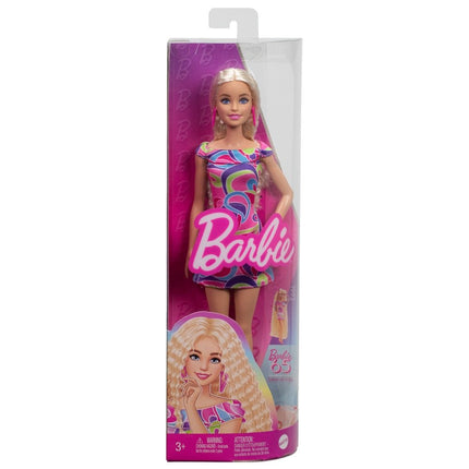 Mattel Barbie Fashionistas 223 Κούκλα 65th Anniversary με Πολύχρωμο Φόρεμα & Ξανθά Κυματιστά Μαλλιά HRH20, 3+ Ετών