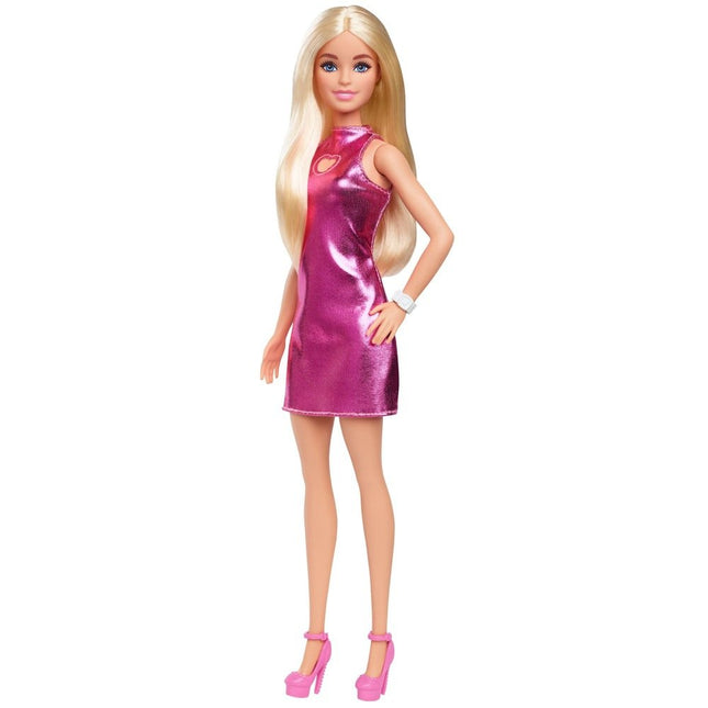 Mattel Barbie Fashionistas 230 Κούκλα με Μεταλλικό Ροζ Φόρεμα & Σχέδιο Καρδιάς HYT88, 3+ Ετών