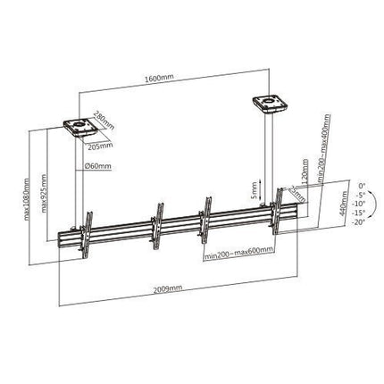 Brateck TV Ceiling Mount Twin 60×40 50kg/Screen 1.08m Lockable LVC03-246TS-02