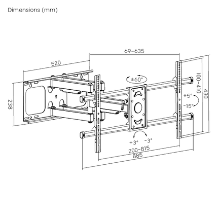 Brateck TV Mount 80×40 Turn 4-Arm 64cm 60kg LPA49-486