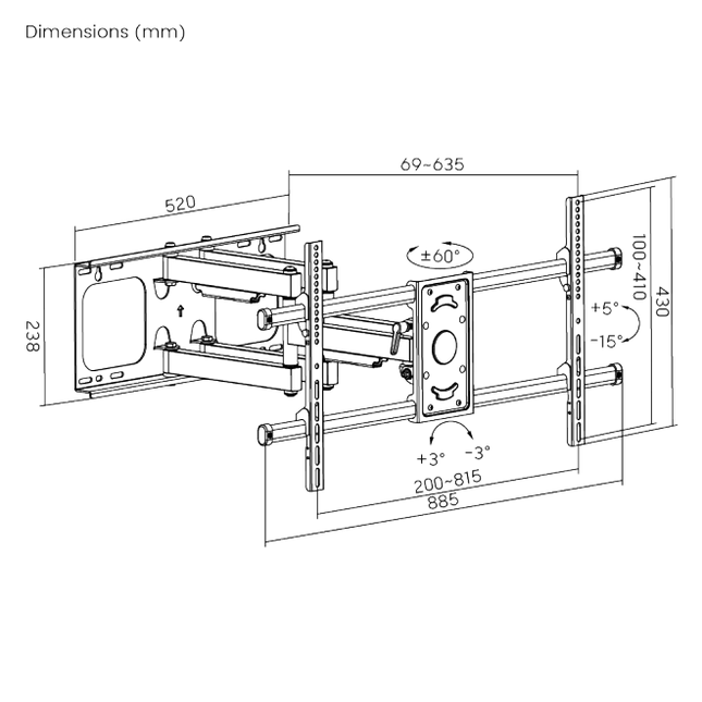 Brateck TV Mount 80×40 Turn 4-Arm 64cm 60kg LPA49-486