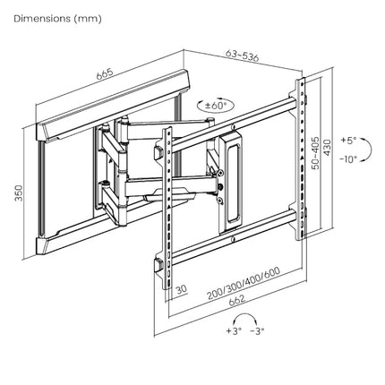 Brateck TV Mount 60×40 Turn 4-Arm 54cm Ext LPA77-466