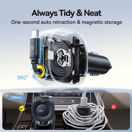 Baseus Car Charger 30W VR2 with Retractable Cable Black