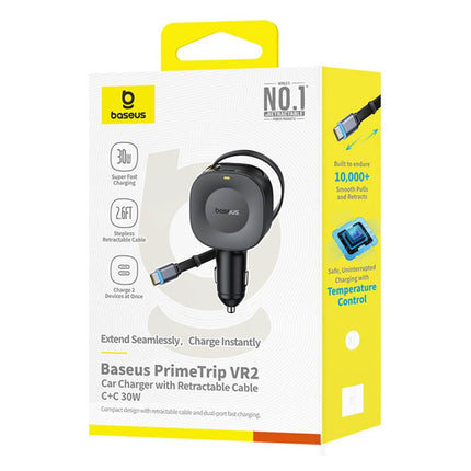 Baseus Car Charger 30W VR2 with Retractable Cable Black