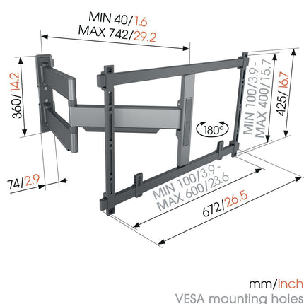 Vogels ELITE TVM5845 TV Wall Mount 60×40 Turn 2 arms 55kg 74cm Black