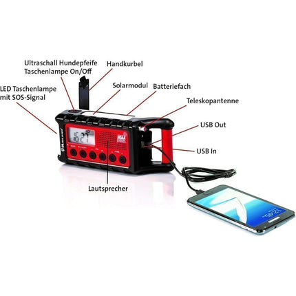 Midland ER300 Ηλιακό Powerbank Έκτακτης Ανάγκης με FM Ραδιοσυχνότητες, Δυναμό Φόρτισης στο πίσω μέρος &amp; Φακό