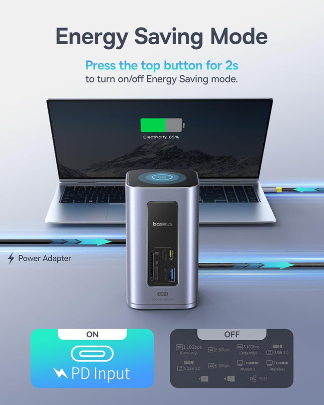 Baseus IT USB Hub 12-in-1 2xUSB-C/2x4KHDMI/2xUSB-C/3xUSB-A/RJ45/SD/PD100W