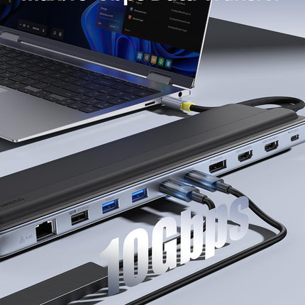 Baseus IT USB Hub 12-in-1 Laptop Docking Station 2xUSB-C/2x4KHDMI/1x4KDP/2xUSBC/3xUSB-A/SD/RJ45/PD100W
