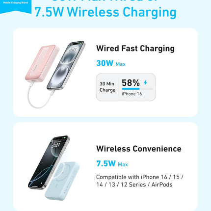Anker Mobile Powerbank 10000 MagGo Zolo Wireless with 30W USB-C Black