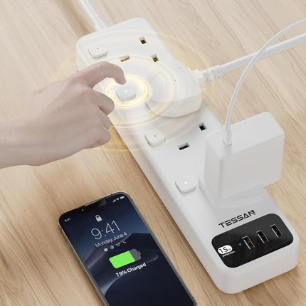 Tessan 4-Gang Extension 3 USB-A 2m 13A TS-B204
