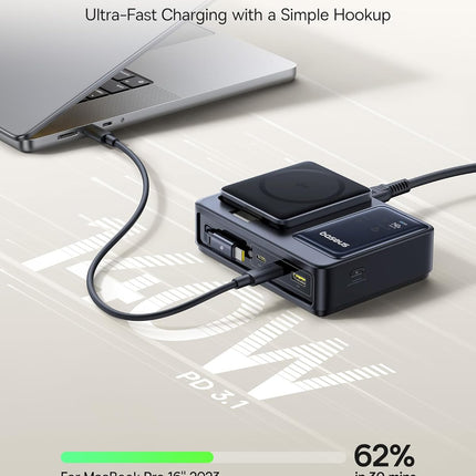 Baseus Charger Desktop 140W Qi2 3C+U NOMOS 5-in-1 Wireless+Retractable+Display UK