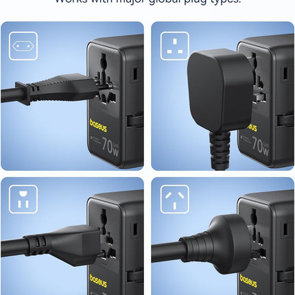 Baseus Charger Wall 70W EnerCore CG11 Universal Travel Adapter with Retractable Cable s Black