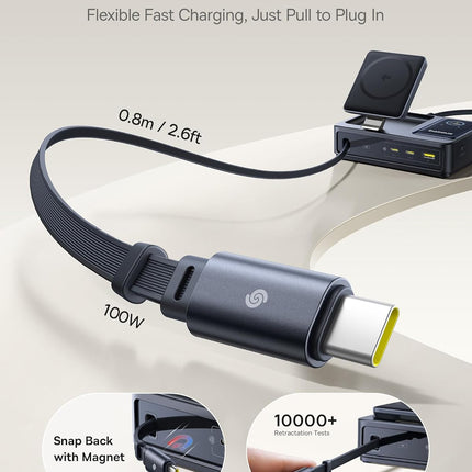Baseus Charger Desktop 140W Qi2 3C+U NOMOS 5-in-1 Wireless+Retractable+Display UK