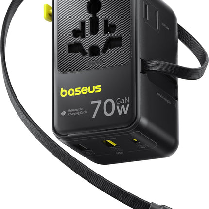 Baseus Charger Wall 70W EnerCore CG11 Universal Travel Adapter with Retractable Cable s Black