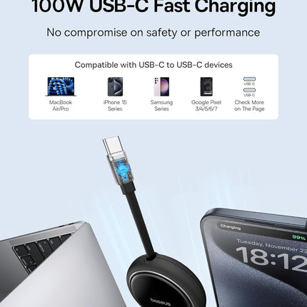 Baseus Cable USB-C to USB-C Free2Draw Retractable Cable 100W 1m  Black