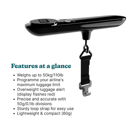 HoMedics Travel Luggage Scale Digital Display up to 50Kg SCL-L100-BKR
