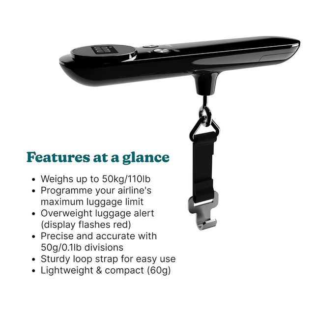 HoMedics Travel Luggage Scale Digital Display up to 50Kg SCL-L100-BKR
