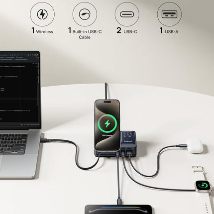 Baseus Charger Desktop 140W Qi2 3C+U NOMOS 5-in-1 Wireless+Retractable+Display UK