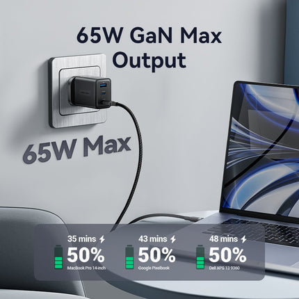 Vention Charger Wall GaN 65W 2xUSBC 1xUSBA Black FERB0-UK