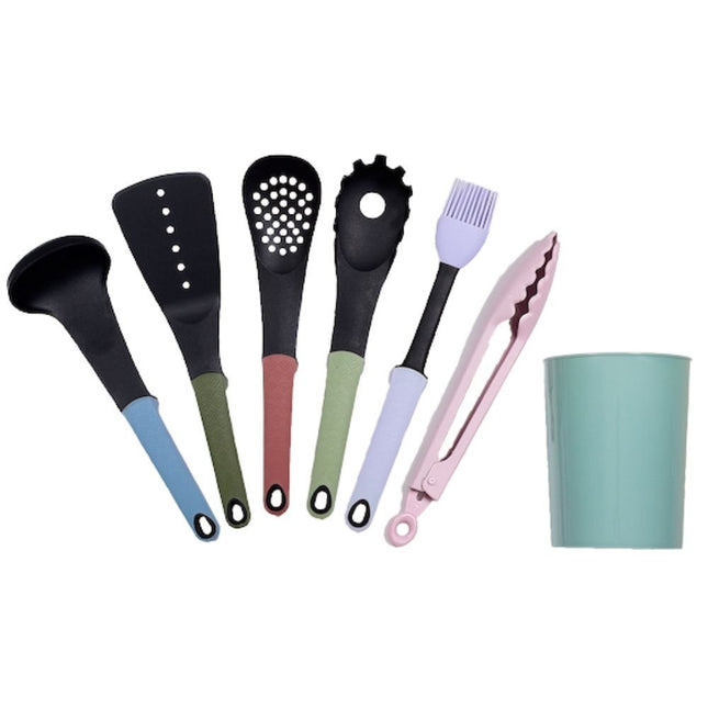 DECAKILA Σετ 7 Αντικολλητικών Εργαλείων Κουζίνας με Βάση Αποθήκευσης KMTT046B