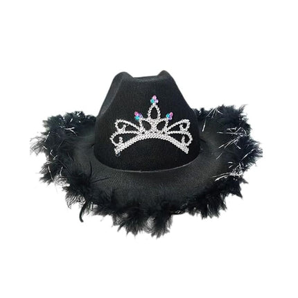 Αποκριάτικο Καπέλο Cowboy Bridal με Τιάρα και Φτερά 1 Τεμάχιο