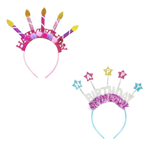 Αποκριάτικη Στέκα Κεφαλής Happy Birthday με Glitter Διακόσμηση 1 Τεμάχιο