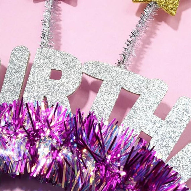 Αποκριάτικη Στέκα Κεφαλής Happy Birthday με Glitter Διακόσμηση 1 Τεμάχιο