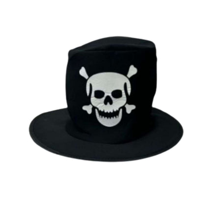 Αποκριάτικο Ψηλό Καπέλο Top Hat με Νεκροκεφαλή & Κόκαλα