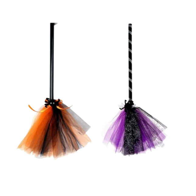 Αποκριάτικη Σκούπα Μάγισσας με Διακοσμητικό Τούλι 1 Τεμάχιο