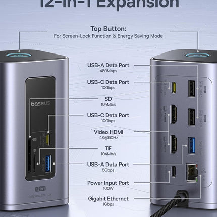 Baseus IT USB Hub 12-in-1 2xUSB-C/2x4KHDMI/2xUSB-C/3xUSB-A/RJ45/SD/PD100W