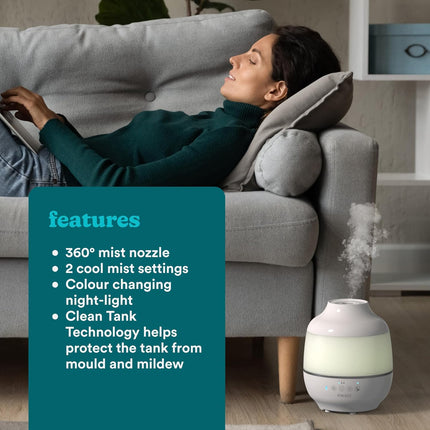 Homedics TotalComfort Cool Mist Ultrasonic CM18 Υγραντήρας Αέρα με Ορατή Δροσερή Ομίχλη, Αρωματοθεραπεία & LED Night Light