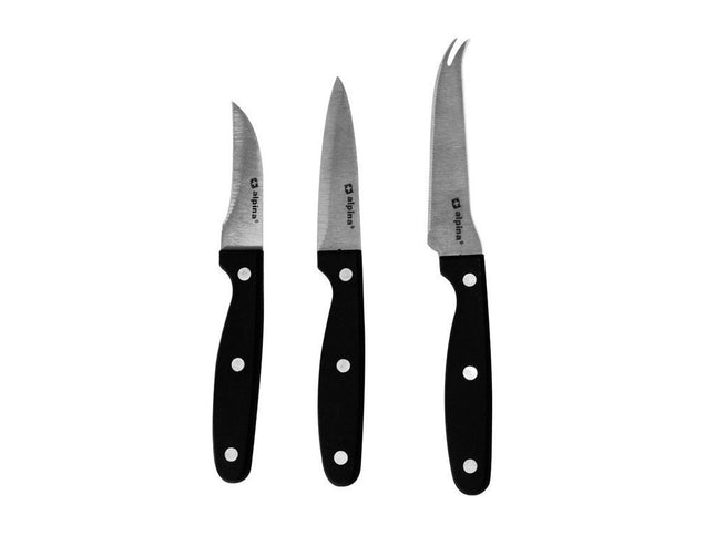 Alpina Switzerland Σετ Μαχαίρια Κουζίνας 3 τεμ. 18.5 / 19.5 / 22 cm από Ανοξείδωτο Ατσάλι πάχους 1.2mm με Μαύρη Λαβή, 86993 – Alpina Switzerland