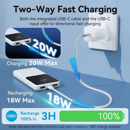 Vention Powerbank 10000mAh 22.5W Built-in USBC+Lighting Black FHOB0