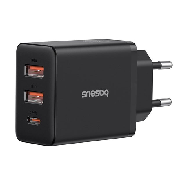 Baseus Charger Wall 30W 2xUSB-A/1xUSB-C Cube EU Black