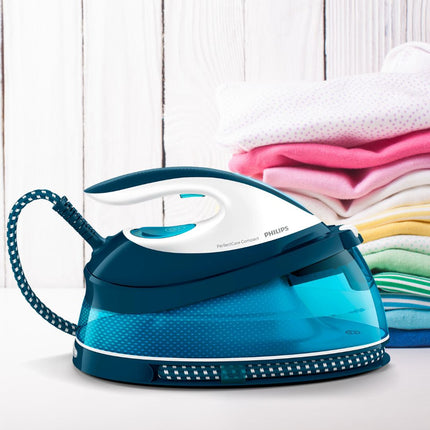 PHILIPS PerfectCare Compact Σύστημα Σιδερώματος 6.5B 2400W 1.5L με Τεχνολογία OptimalTEMP & Συνεχή Παροχή Ατμού Χρώμα Λευκό Μπλε GC7840/20